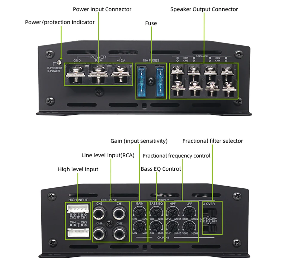 Single Channel Car Audio Amp D Class Sub Bass Processor